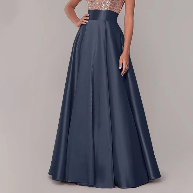 Women Street Fashion Spring Autumn High Waist A-line Satin Party Prom ...