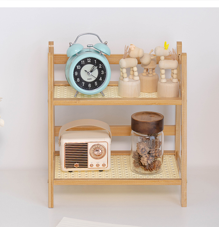 [On Hand] New Rattan Desktop Double-Layer Storage Rack Bedroom Storage ...