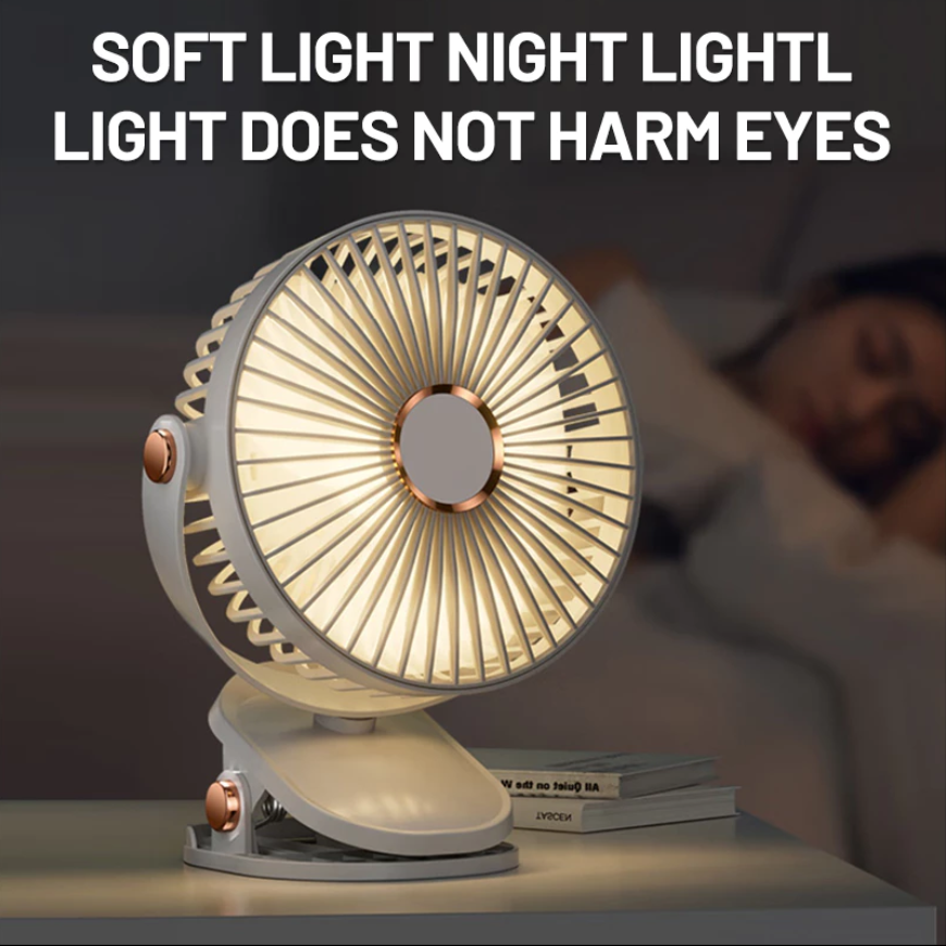 Desk Fan with Light Mini Rotating Clip Fan Quiet Stroller Electric Fan ...