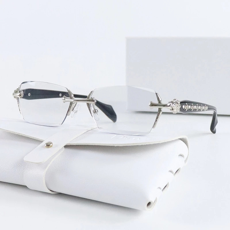 Borderless carved retro cross metal glasses frame for women, anti blue ...