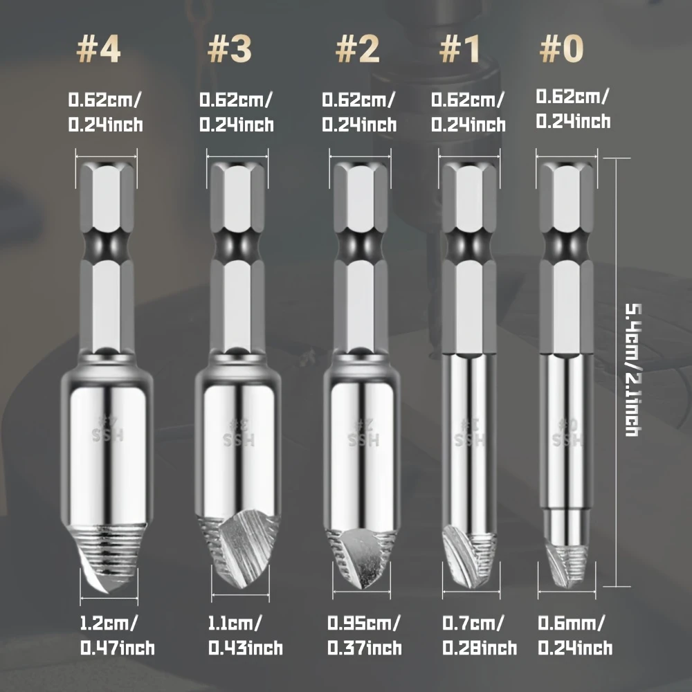 5pcs Screw Extractor Set for Removing Broken Screws,Hex Handle Screw ...