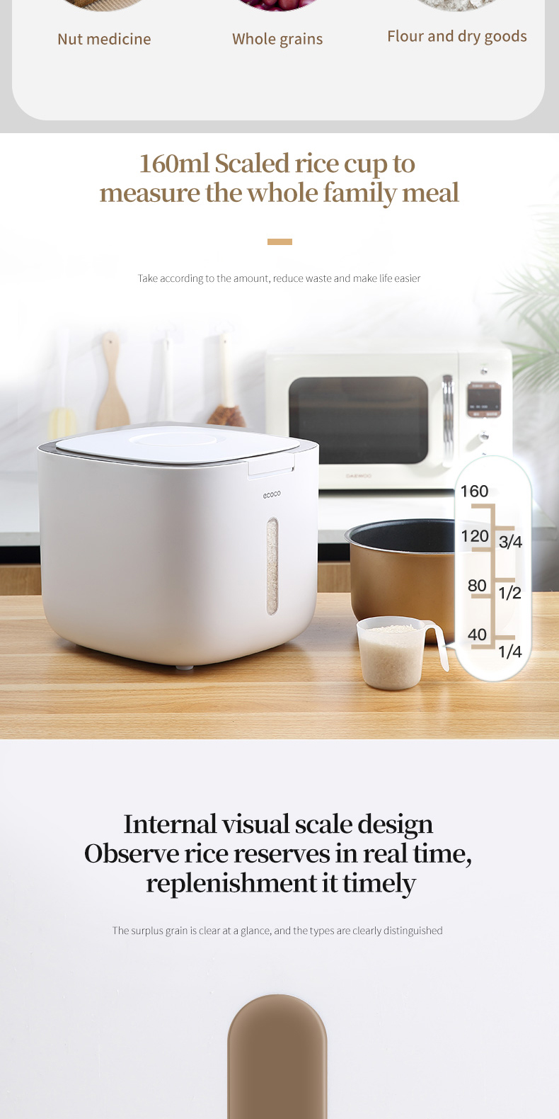 Ecoco Rice Dispenser 5Kg 10Kg with Measuring Cup Rice Storage Container ...