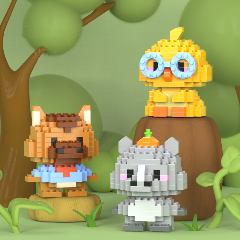 Mini Building Blocks Toys Bricks Set Cute Animal 3D Model Educational ...