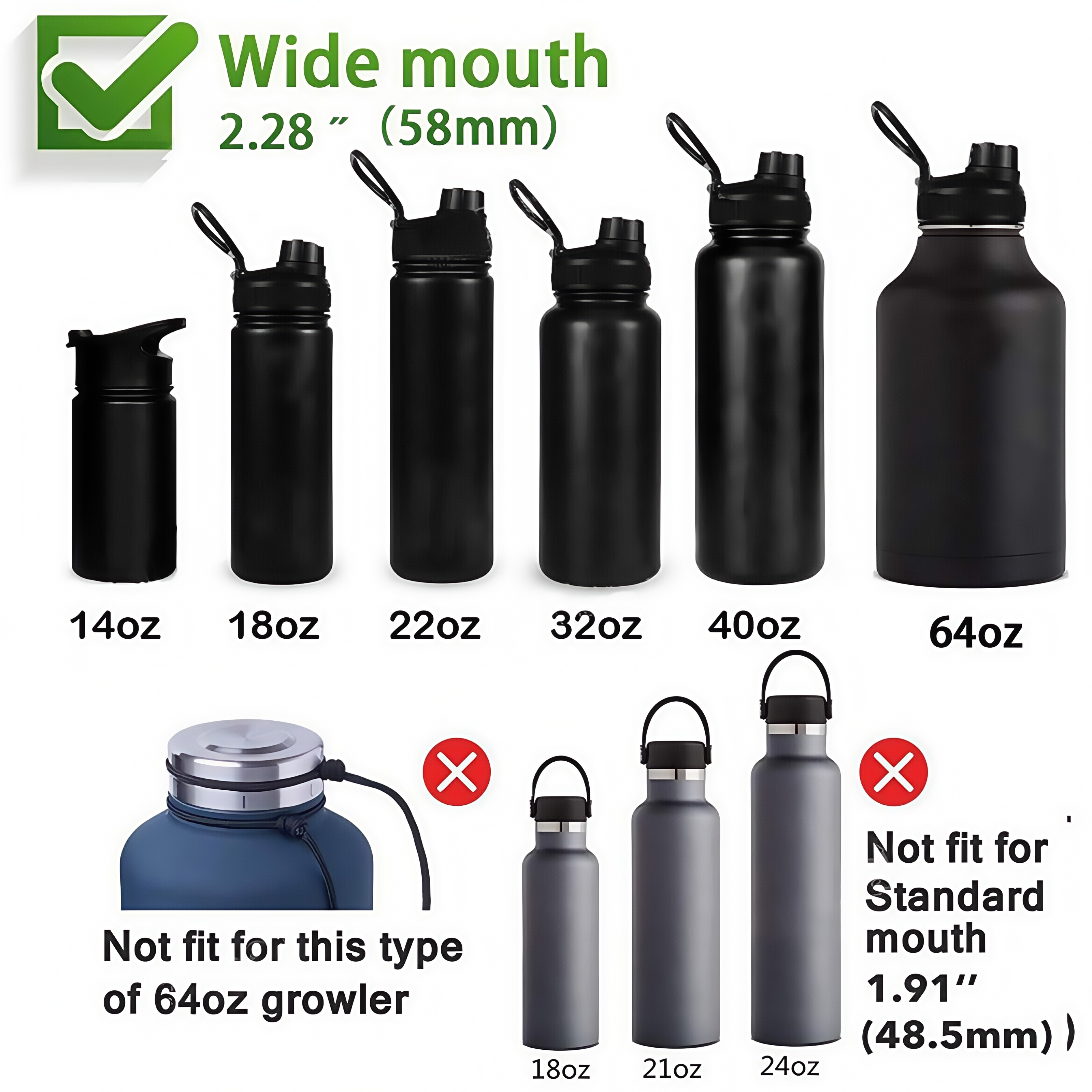 COD ( lid+boot )18oz-40oz Flask Lid Replacement Top Cap Wide Mouth ...