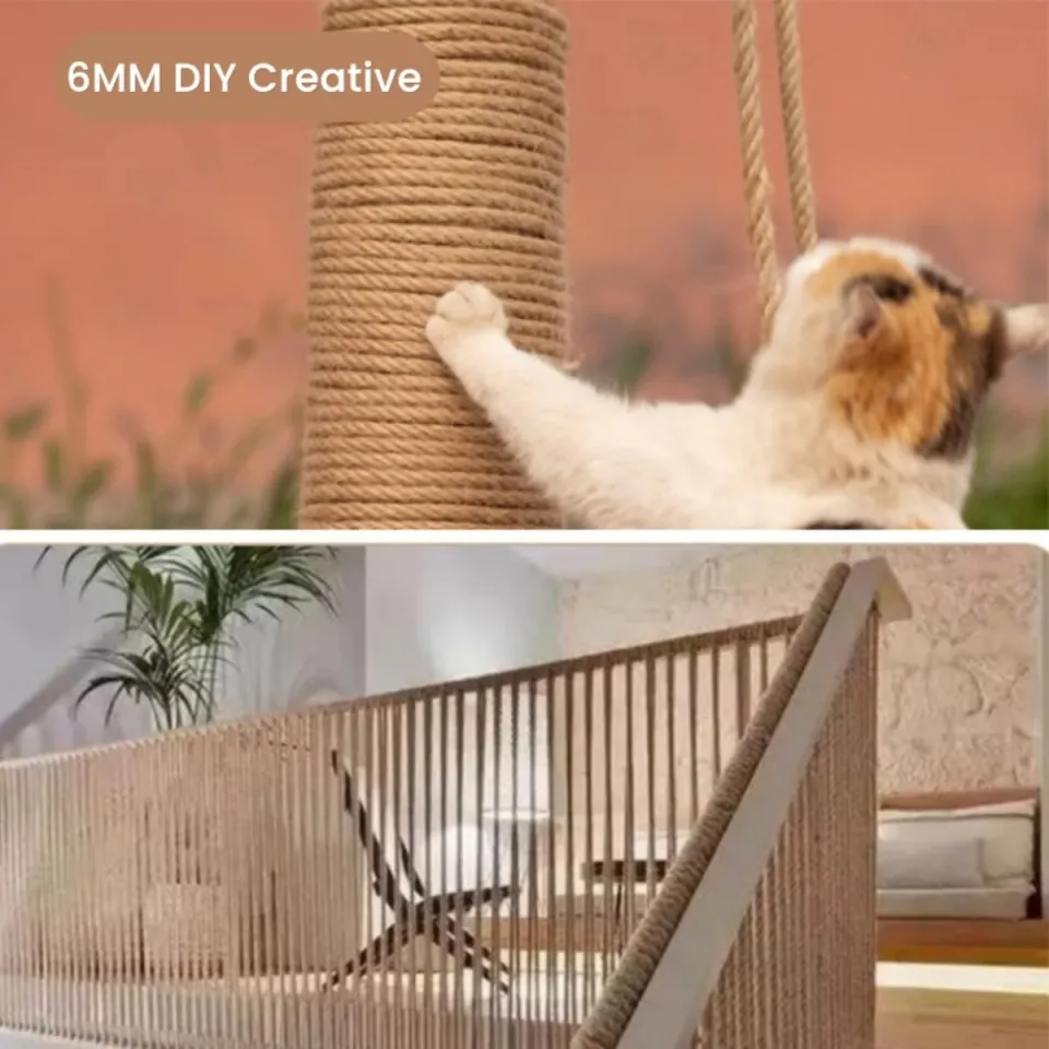 50m DIY Cat Scratcher Rope Jute Rope Twisted Sisal Rope Replacement Cat ...