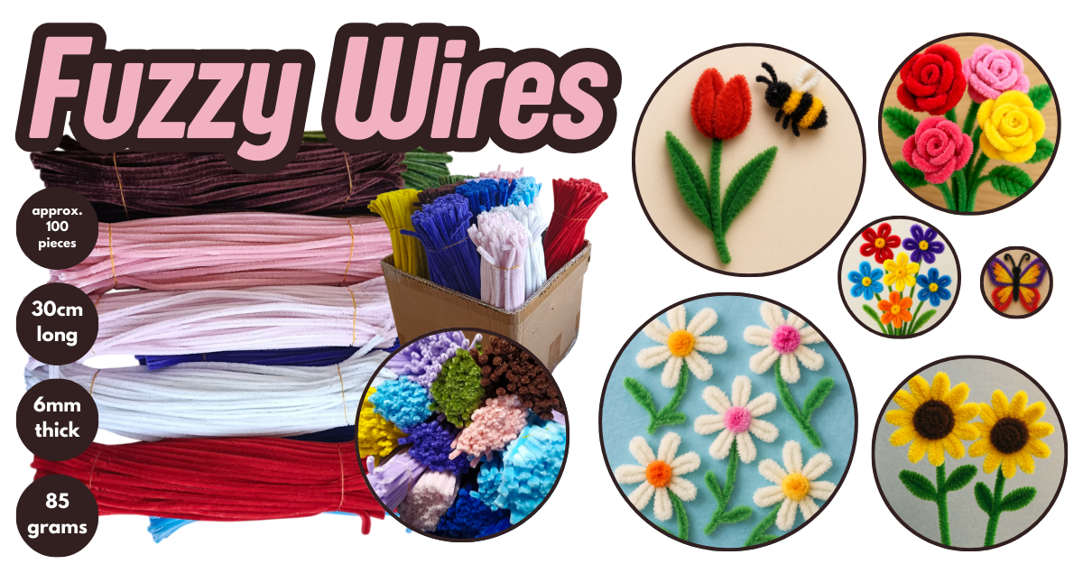 Fuzzy Wires for DIY Crafting – Single Color – 100 Pieces, 30cm, 6mm ...