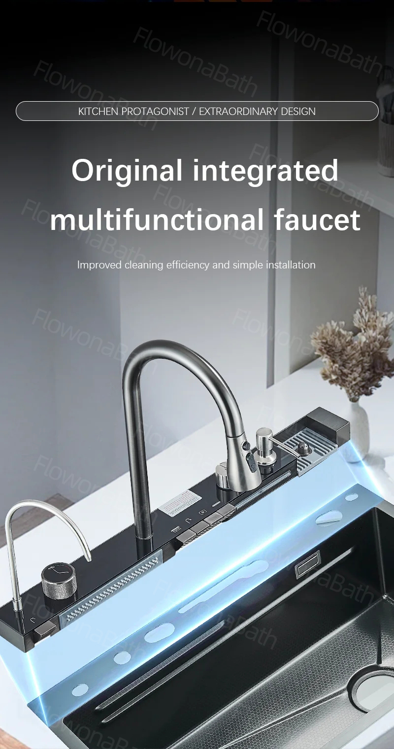 Kitchen Sink Lababo SUS304 Stainless Steel – Waterfall Digital Display ...