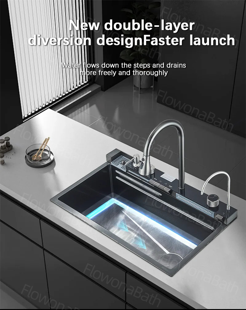 Kitchen Sink Lababo SUS304 Stainless Steel – Waterfall Digital Display ...