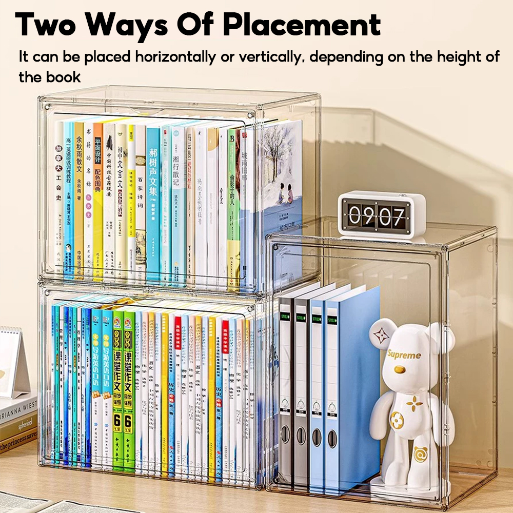 ALICE Transparent Acrylic Book Storage Box Large Capacity Dust-Proof ...