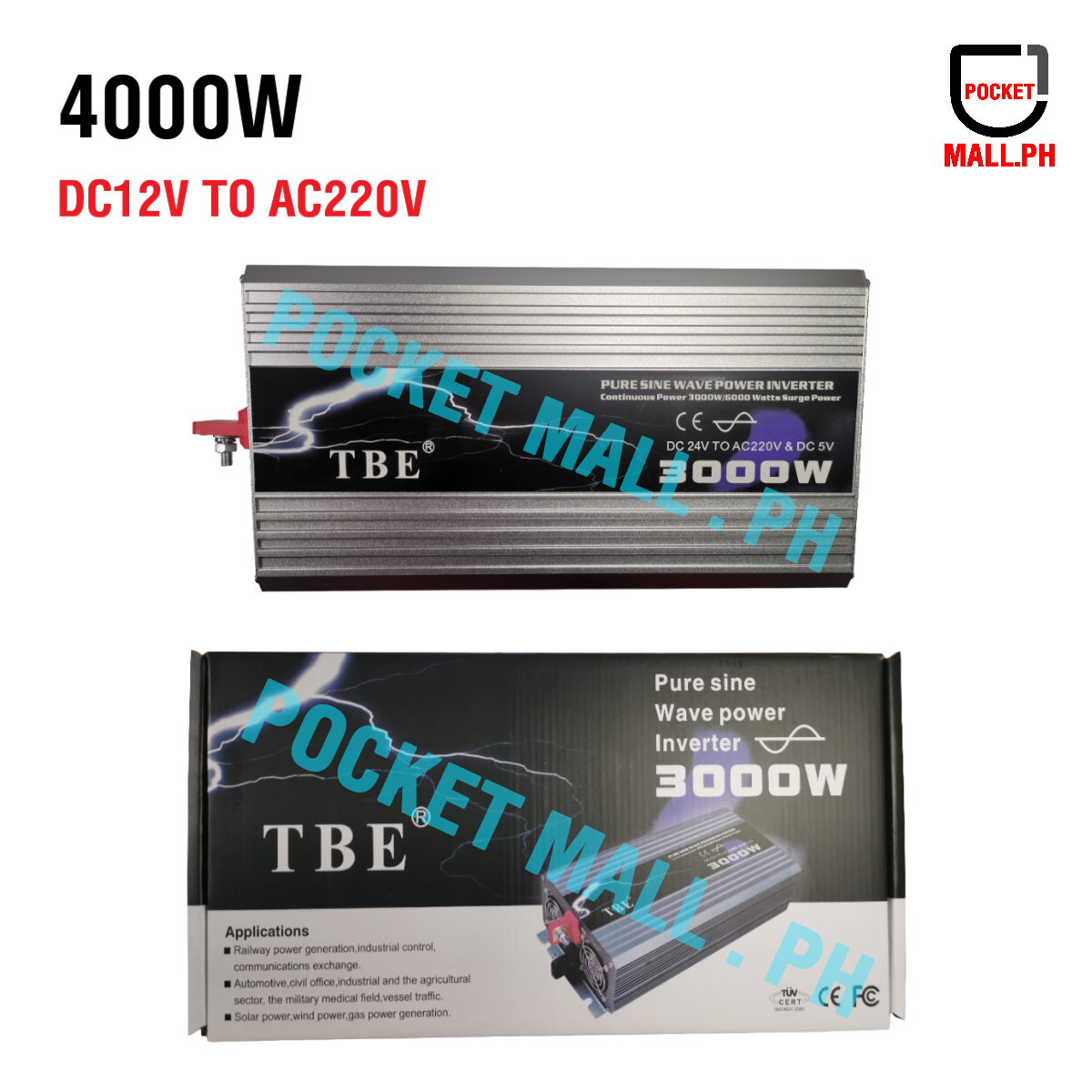 TBE 3000W Pure Sine Wave Power Inverter DC 24V to AC 220V and DC5V W ...