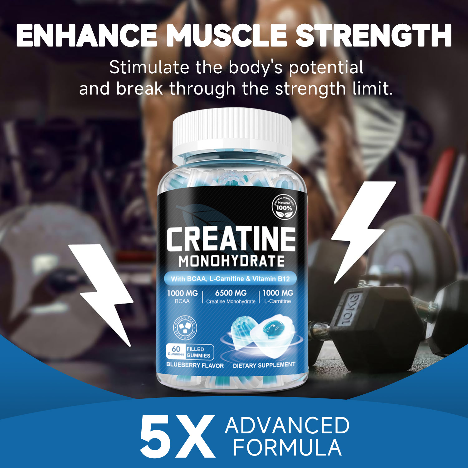SOFTHER Creatine Monohydrate Gummies with BCAA for Muscle Power Keep ...
