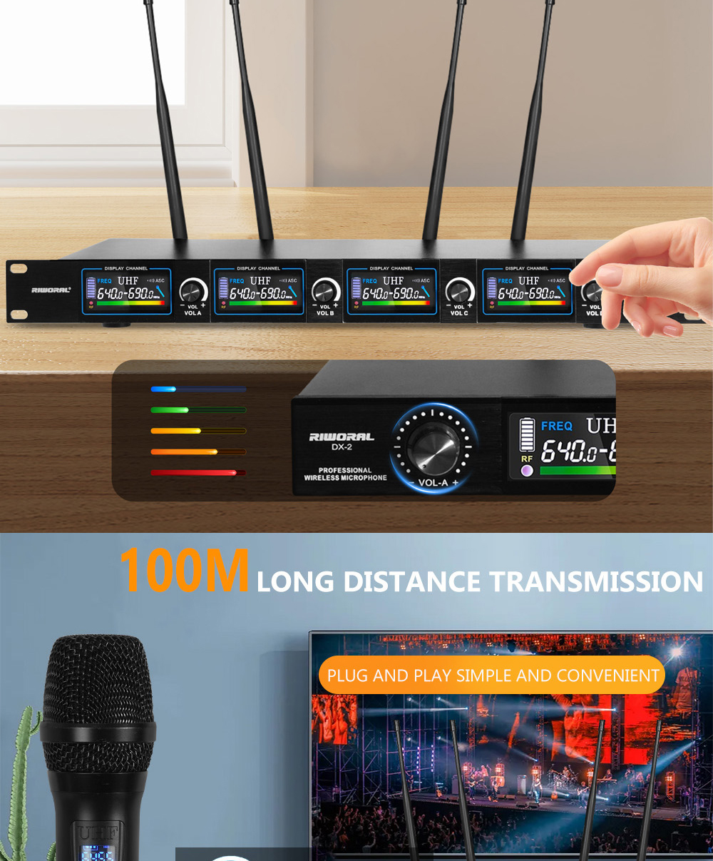 Wireless UHF 4 Channel Handheld Metal Microphone UHF Floating Frequency ...