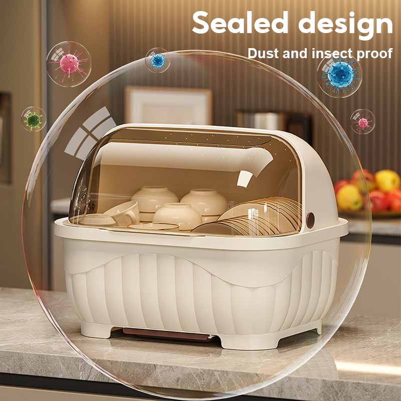 CHIT Dish Rack With Cover Kitchen Dish Drainer Dustproof Insect Proof ...