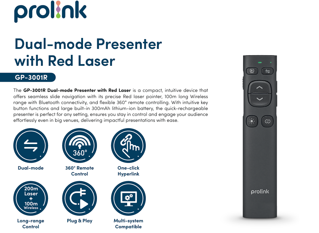 Prolink GP-3001R -Charcoal Dual-mode Red Laser Pointer | Presentation ...