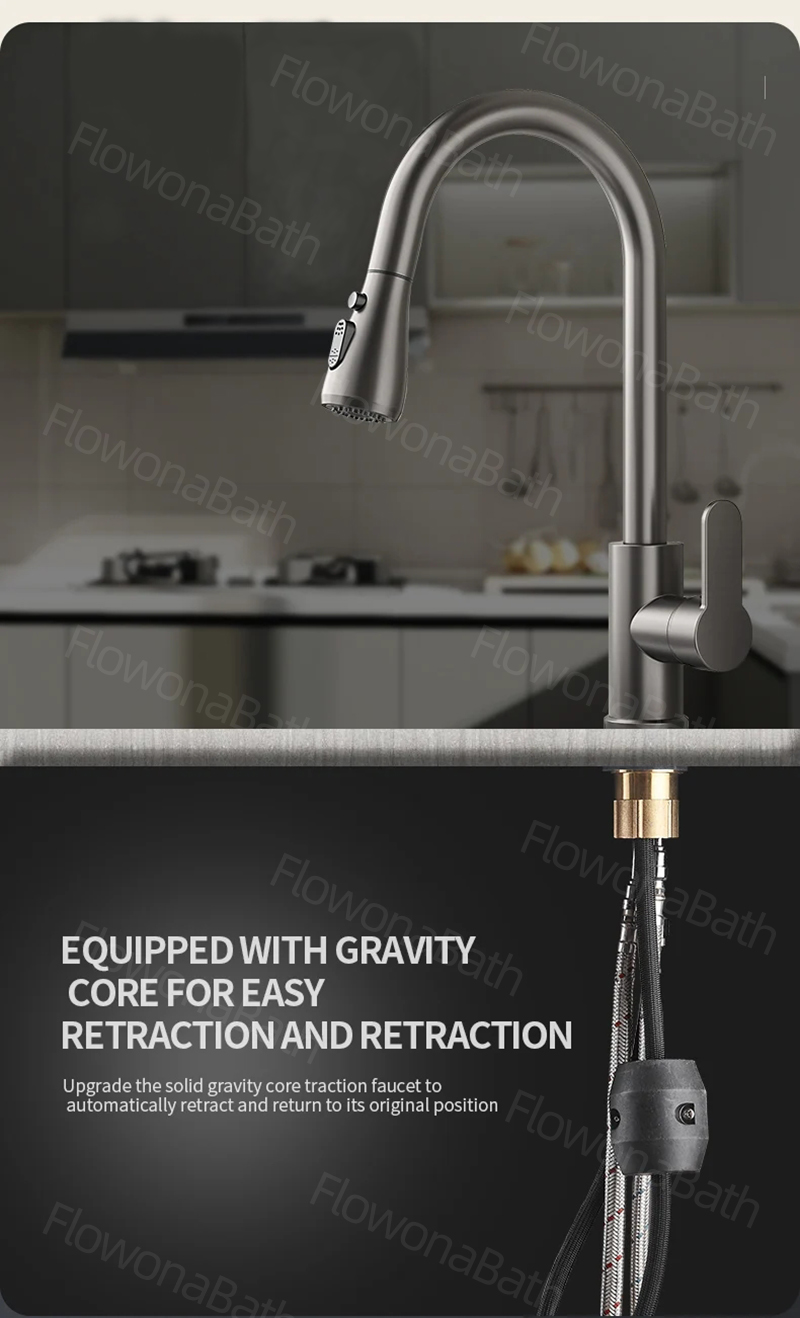 Stainless Steel Kitchen Faucet for Sink – Pull Out Lababo Tap with Hose ...