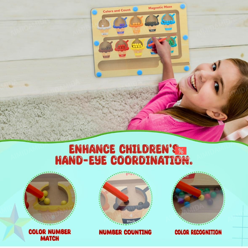 Wooden Magnetic Educational Toy Color Recognition Magnetic Maze for ...