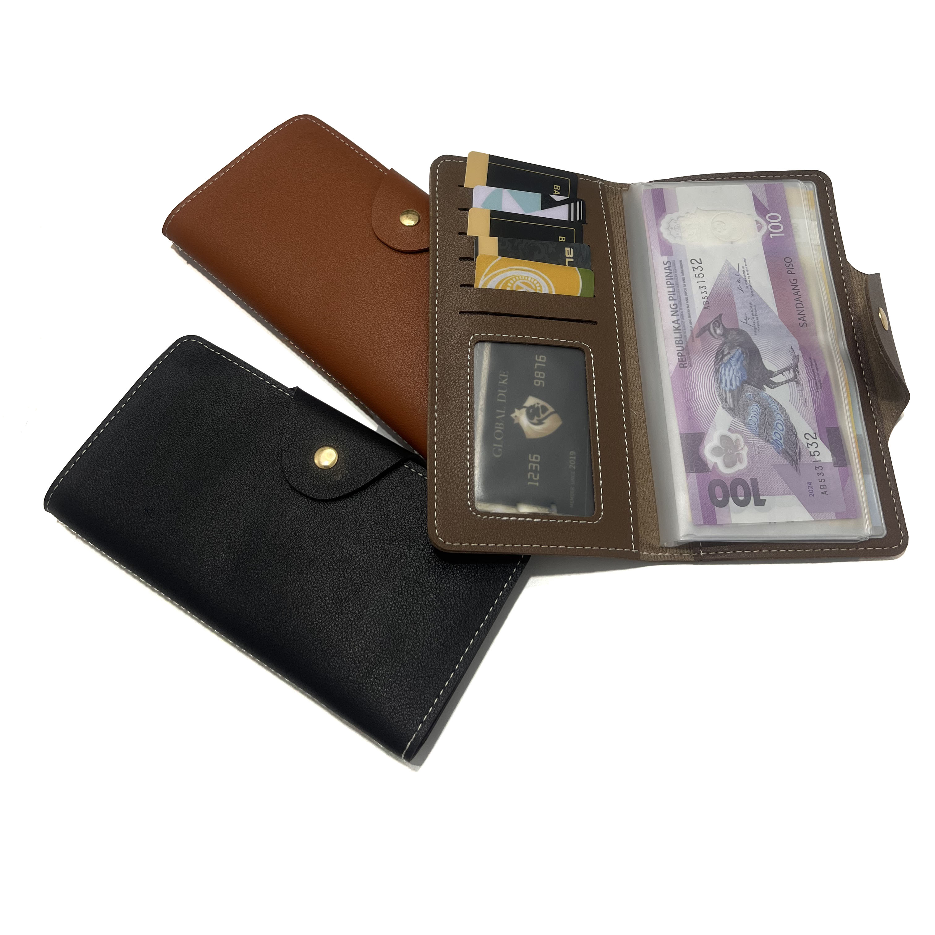 Long wallet unisex money Organizer Leather book type 6bills slots Cash ...
