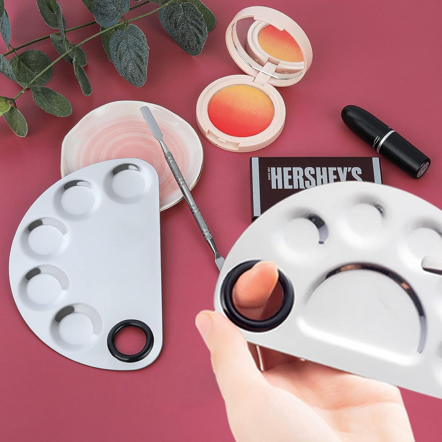 Semi Circle Stainless Steel Makeup Cosmetic Mixing Palette with Spatula ...
