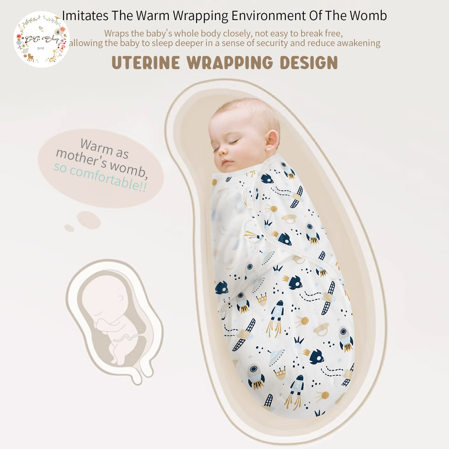 CiCi Newborn Baby Cotton Swaddle Wrappers Bonnet Set Sleep Bag ...