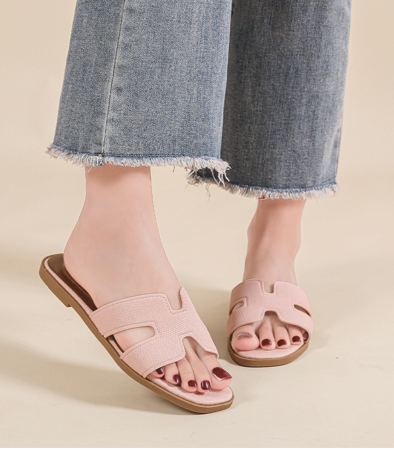 YOTO Fashion H-Shaped Strap Leather Sandals For Women Elegant Outdoor ...