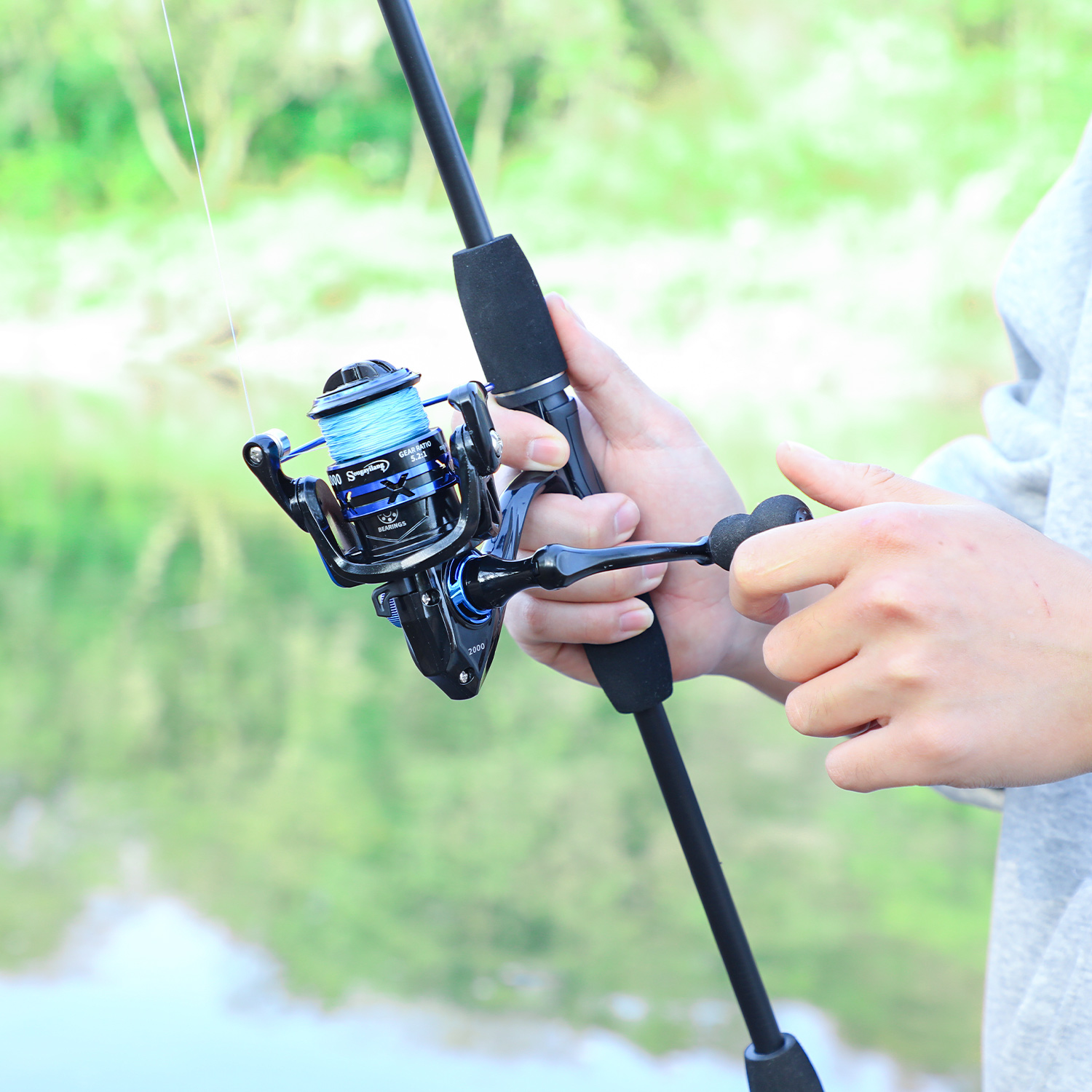 Sougayilang 1.8M Spinning Fishing Rod 5.2:1 5 Colors Fishing Reel Set ...