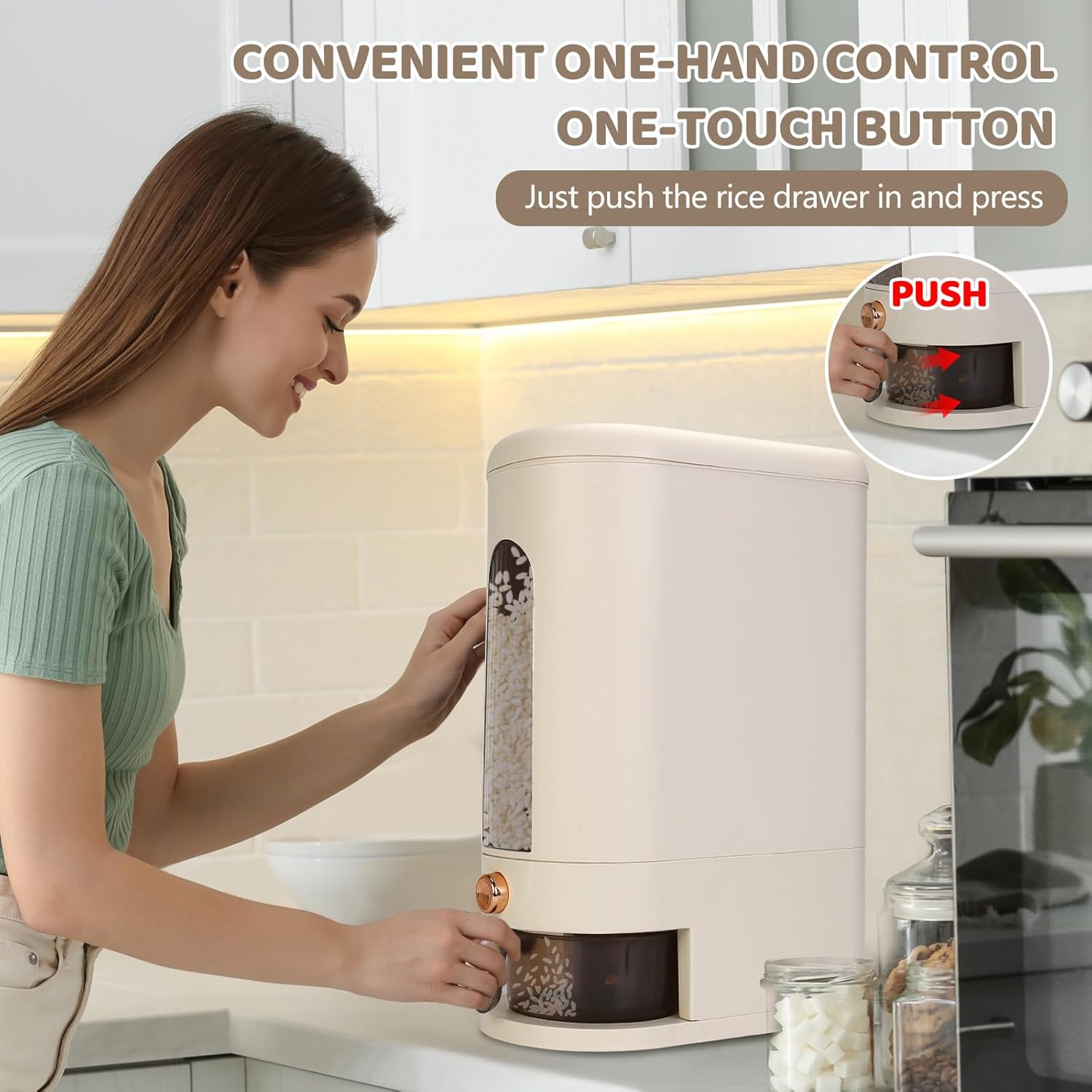 Automatic Rice Dispenser Storage Kitchen Rice Storage Container Push ...