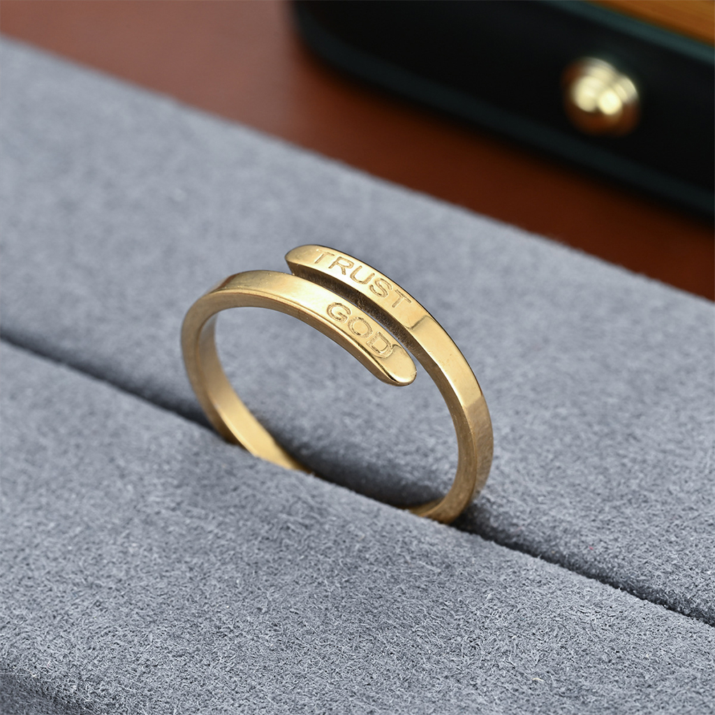 Trust God Ring Stainless Steel Simple Stacking Ring • Gold Stackable ...