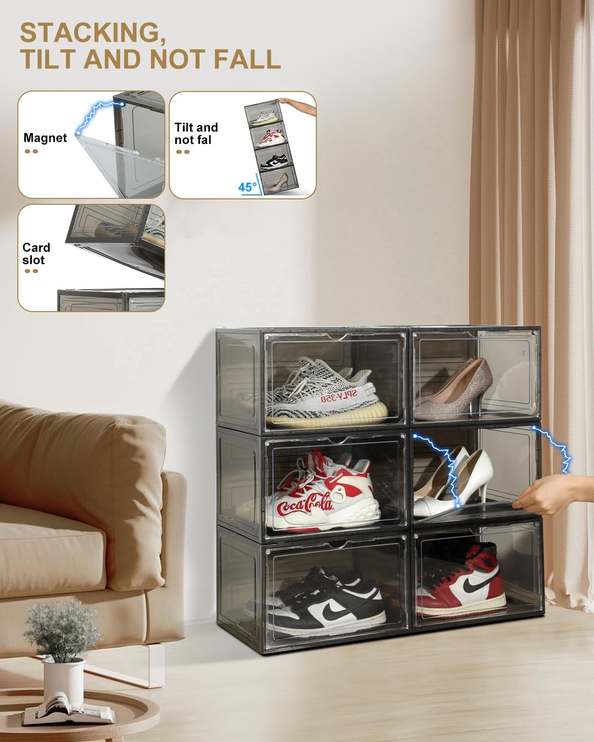 Acrylic Shoe Box Stackable Clear magnetic shoe box large Space shoe box ...