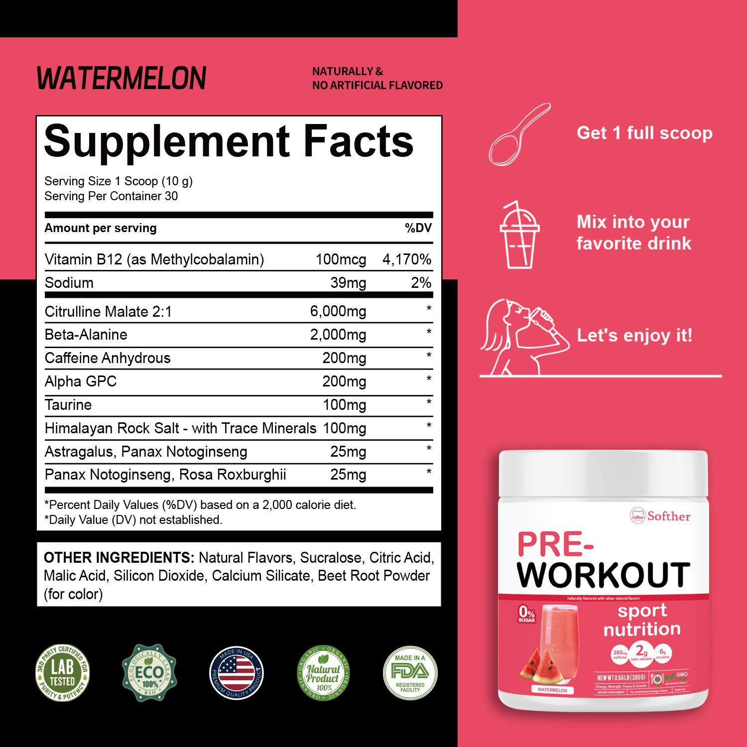 Softher Essential Pre Workout Powder Supplement Men Women Boost ...