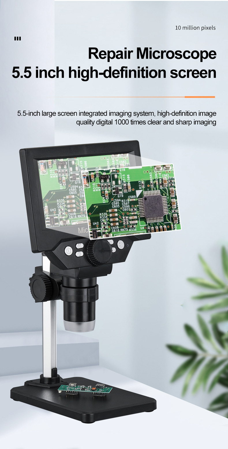 10MP 1-1000X Digital Microscope 5.5 Inch LCD Display Magnification ...