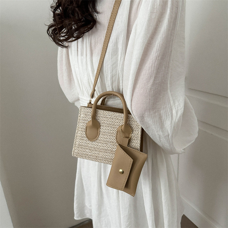 Mumu 5032 Cute 2in1 Small Woven Sling Bag Ladies Women Straw Square Shoulder Bag Wallet Set | Shopee Philippines