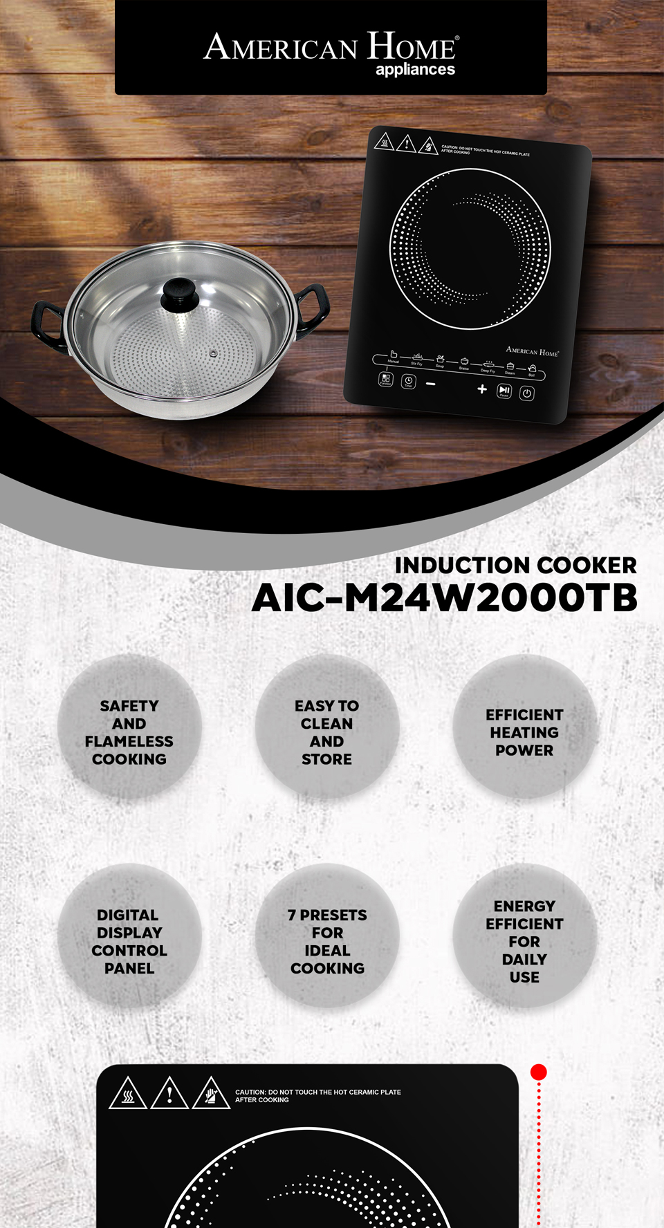 American Home AIC M24W2000TB Induction Cooker with FREE Pot Shopee Philippines