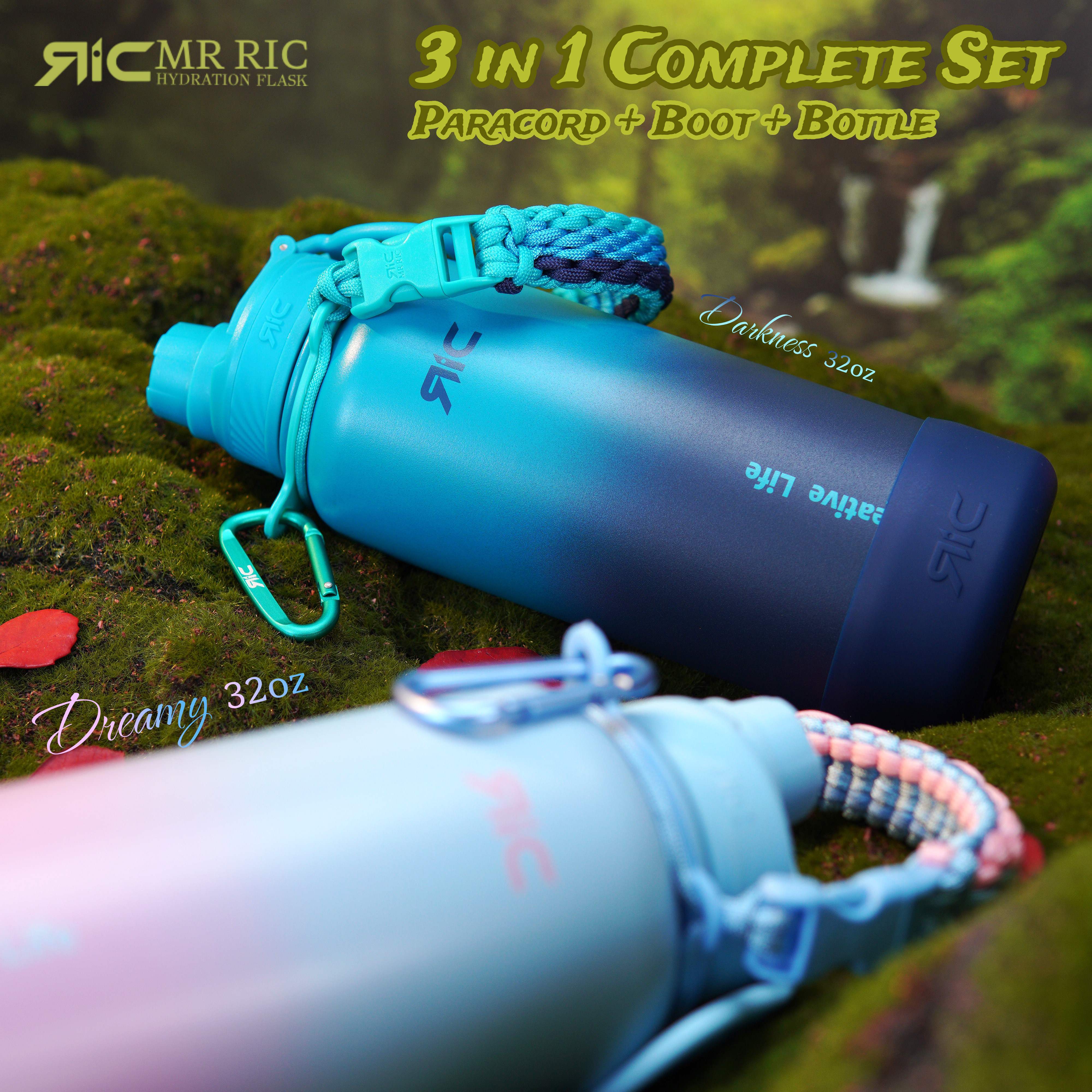 Mr Ric Gradient Tri-Color Paracord Water Bottle Handle Wide Mouth Flask ...