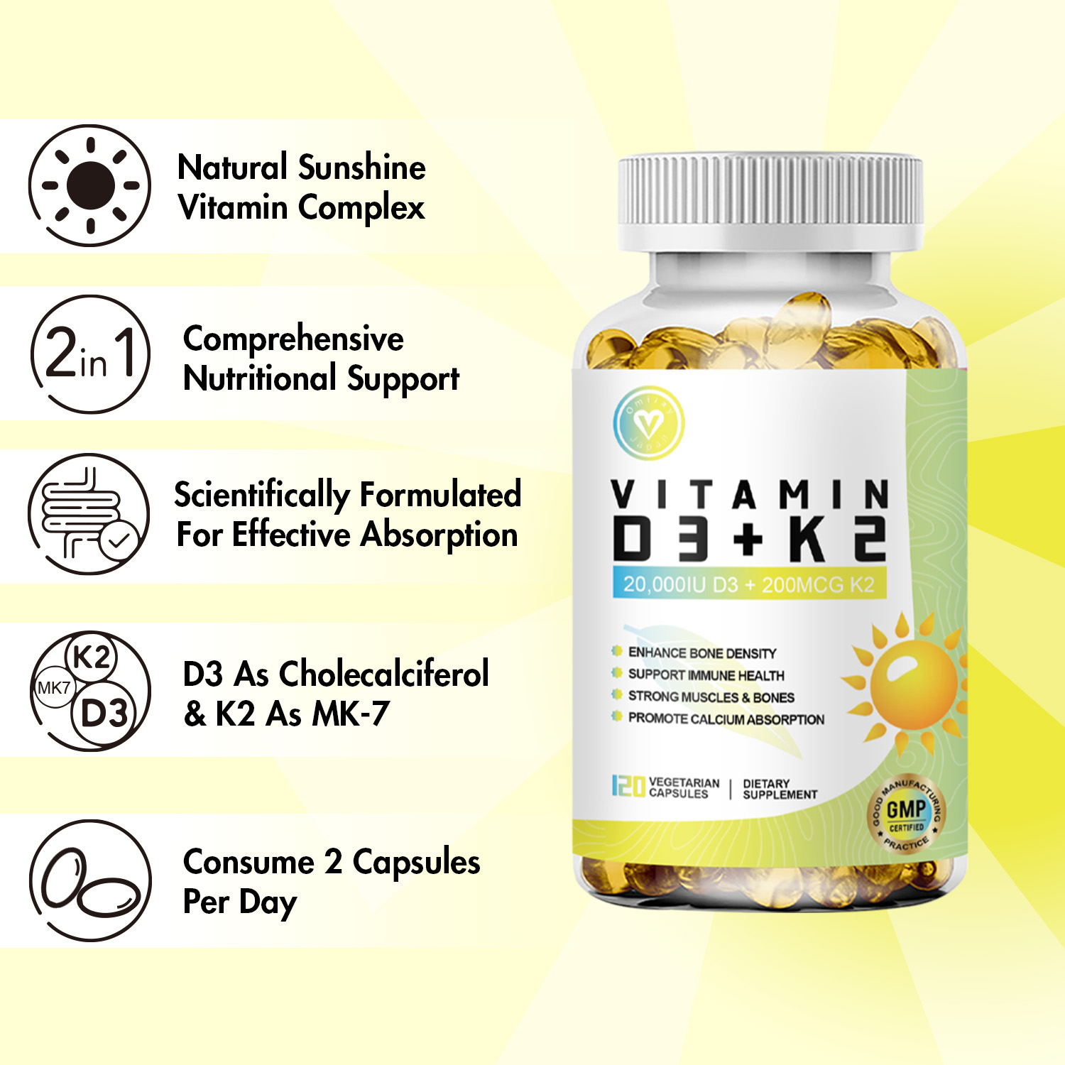 Omilay Vitamin D3 K2 Capsules Support Bone & Muscle Bone Density ...