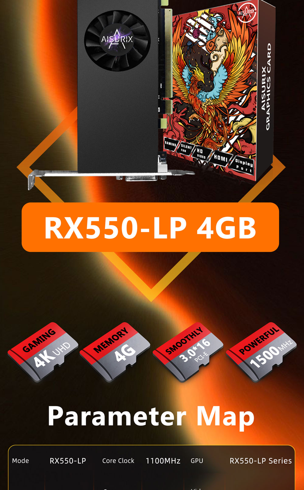 AISURIX RX550 4G New Graphics Card GDDR5 128Bit Computer HD Game GPU ...