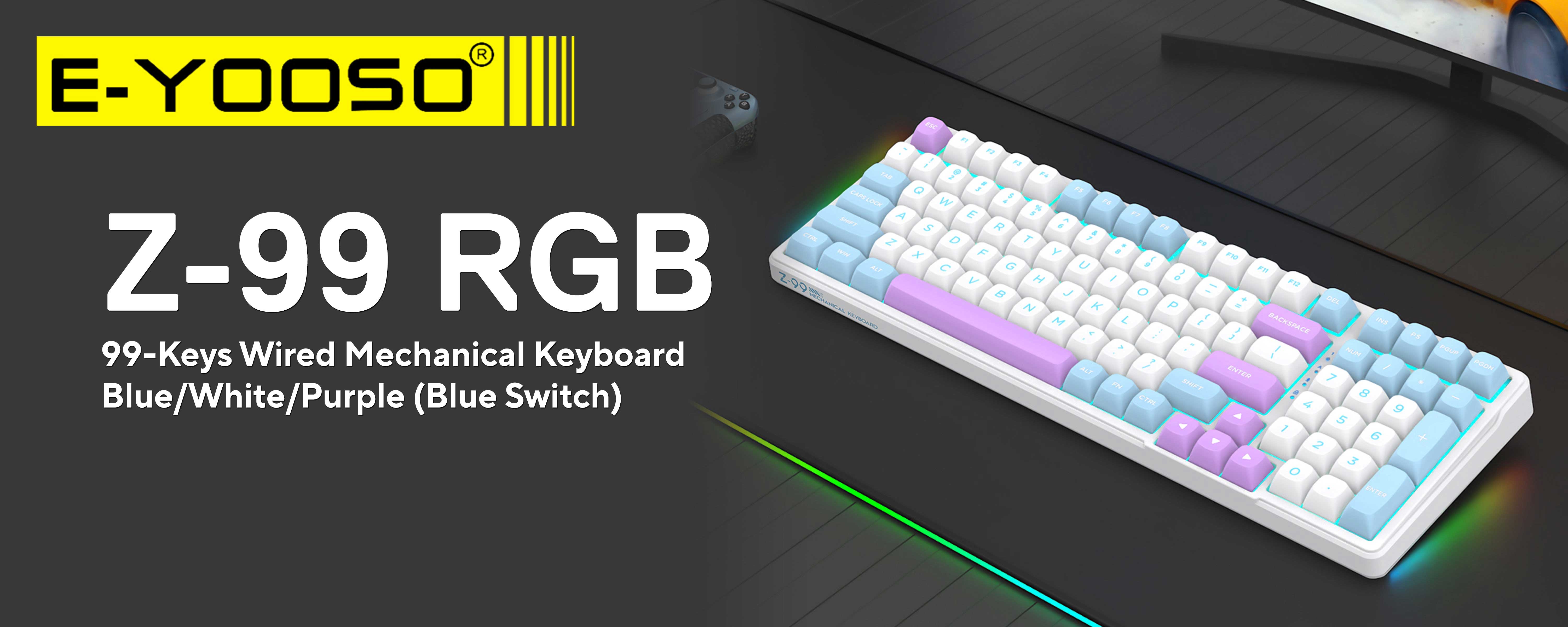 E-Yooso Z-99 RGB 99-Keys Wired Mechanical Keyboard Blue/White/Purple ...