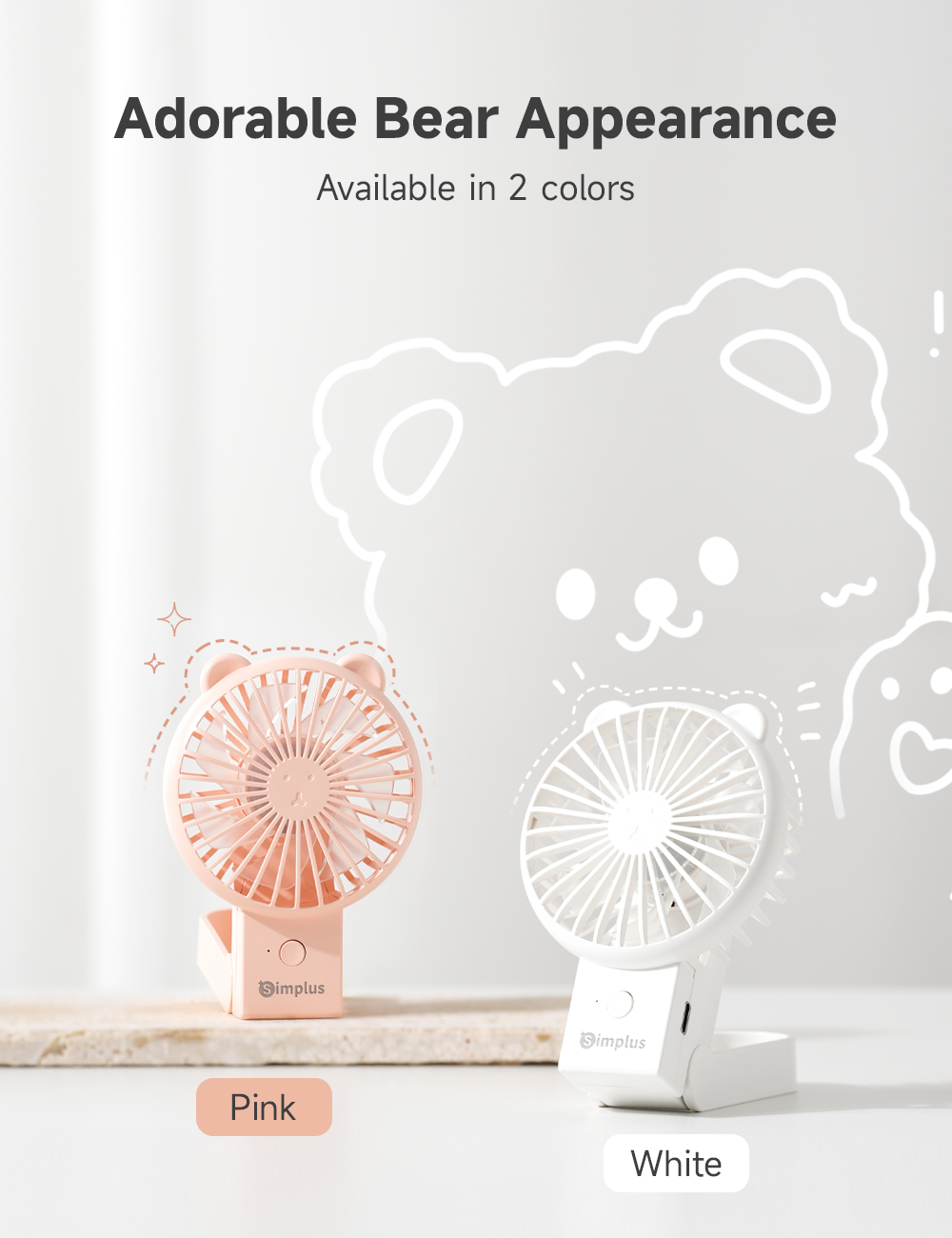 Simplus Handheld Fan Cute Mini Portable Foldable 3 Speed Settings Type ...