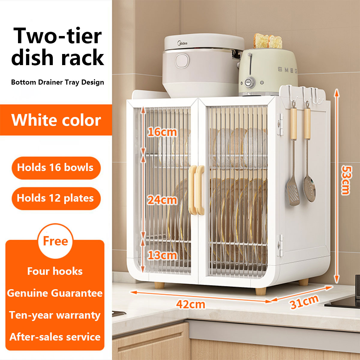 Jiditech 2/3Layers Kitchen Cabinet Dish Rack With Cover Kitchen ...