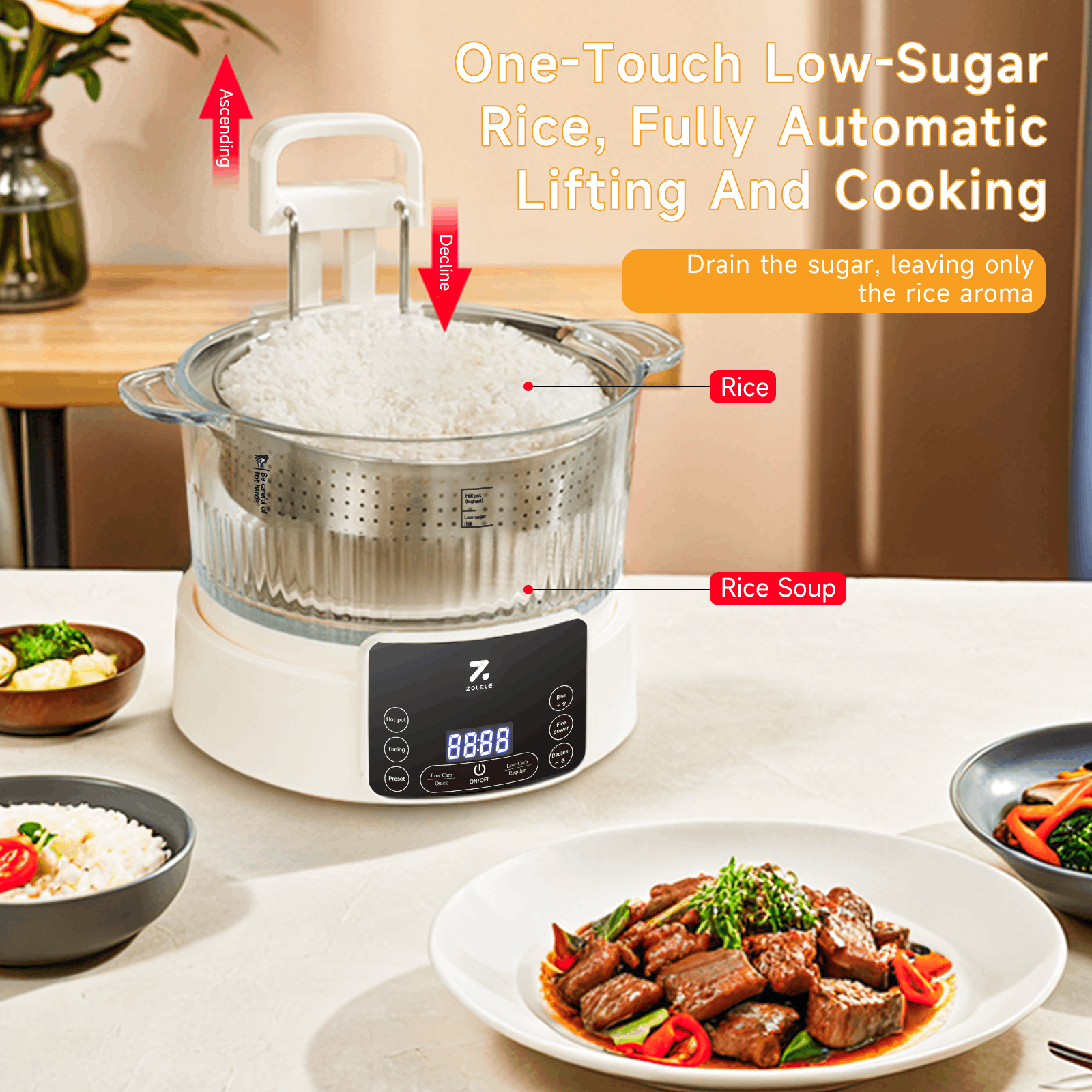 ZOLELE RC301L Lifting Visual Low Sugar Rice Cooker Multifunctional ...
