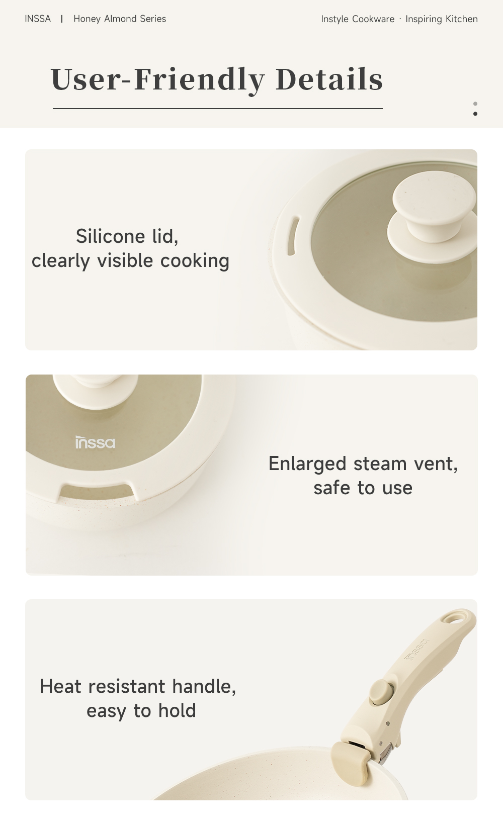 INSSA 3pcs Cookware Set Non Stick Frying Pan Detachable Handle ...