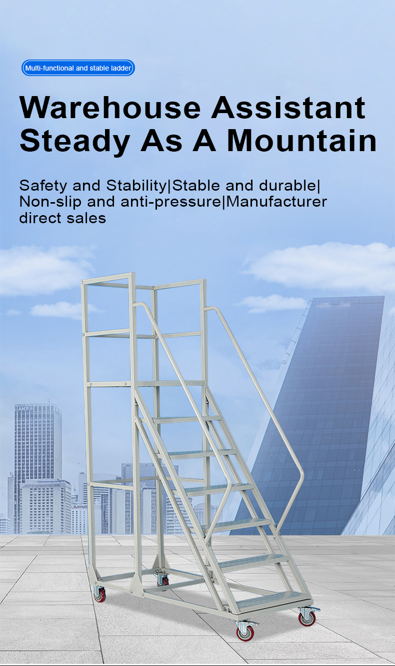 Supermarket warehouse climbing ladder, warehouse mobile platform ...