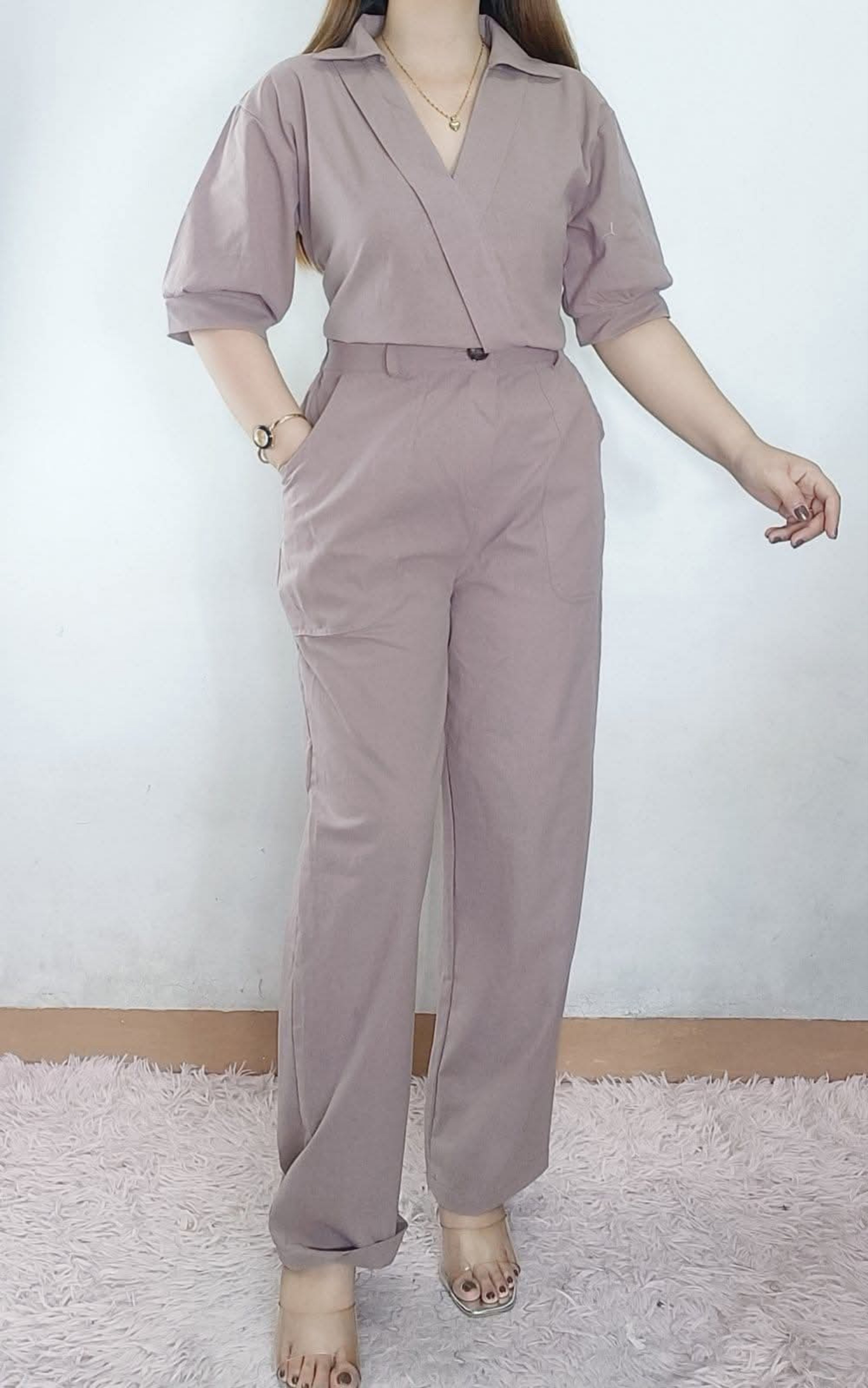 CALESHA | Ruth Coords Set for Women Collared Blouse with ¾ Sleeve (Fit ...