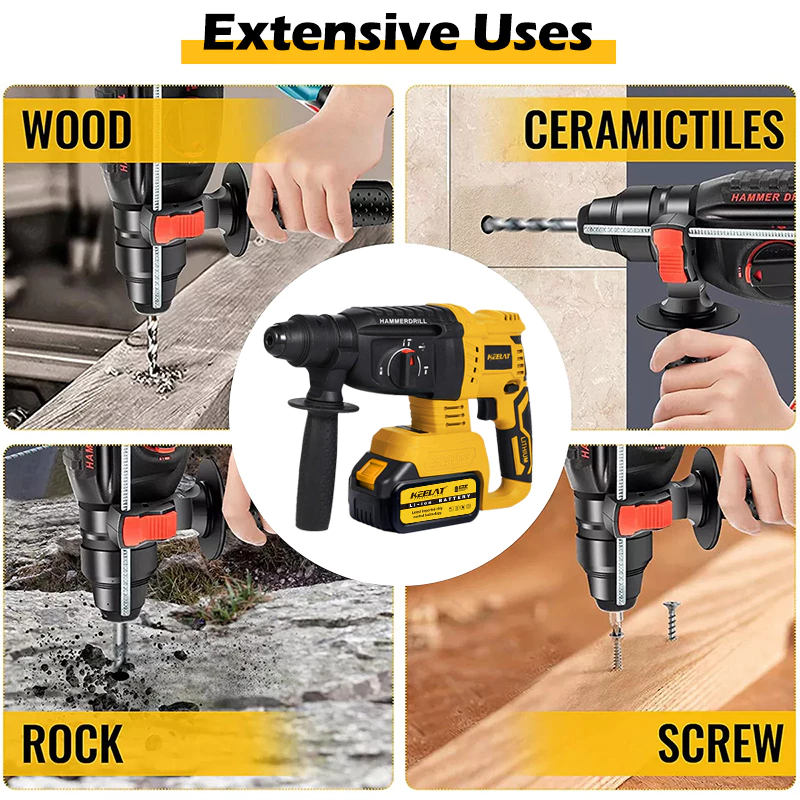 KEELAT Hammer Drill Heavy Duty Brushless Cordless Higher Power ...