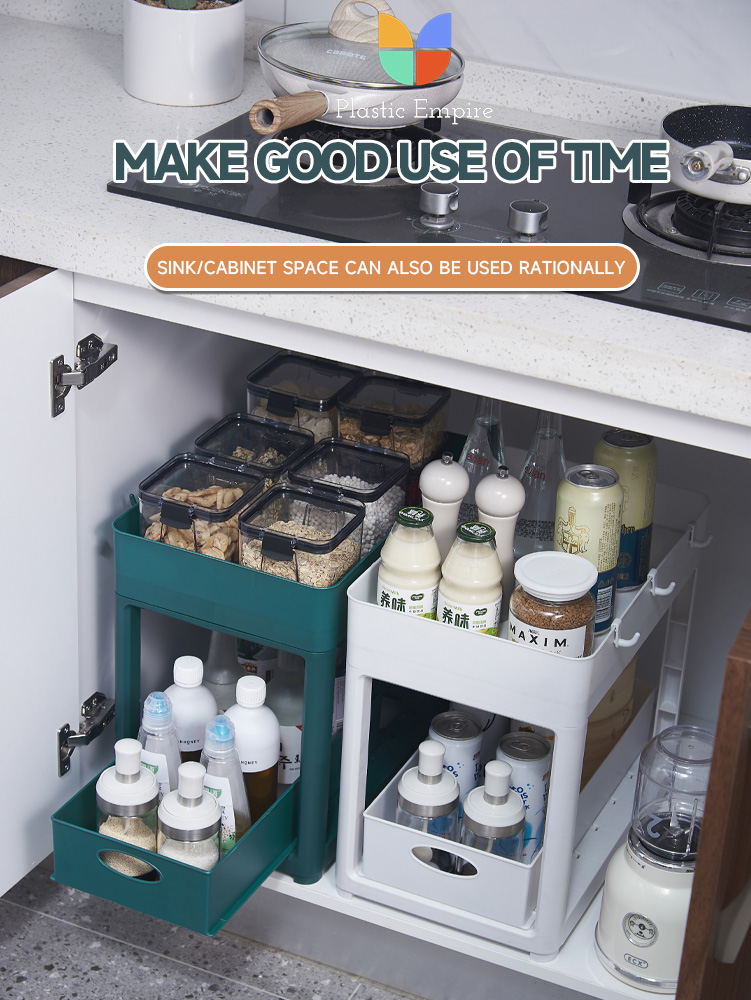 2 Layer Storage Rack Cabinet Organizer Sliding Drawer Cup Holder For ...