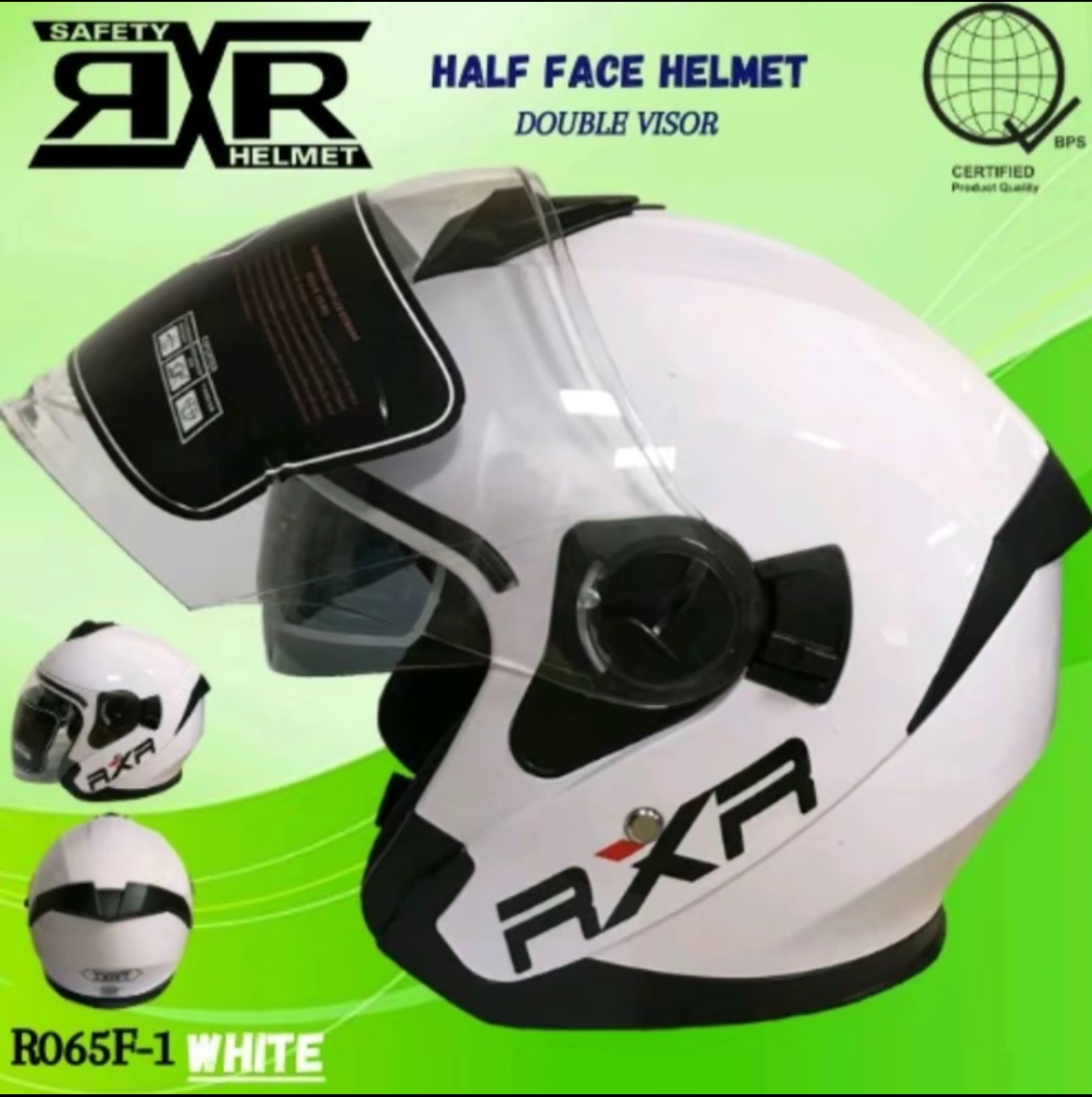 RXR HALF FACE HELMET DOUBLE VISOR 065F-1 Rider's Helmet WITH BPS/ICC ...
