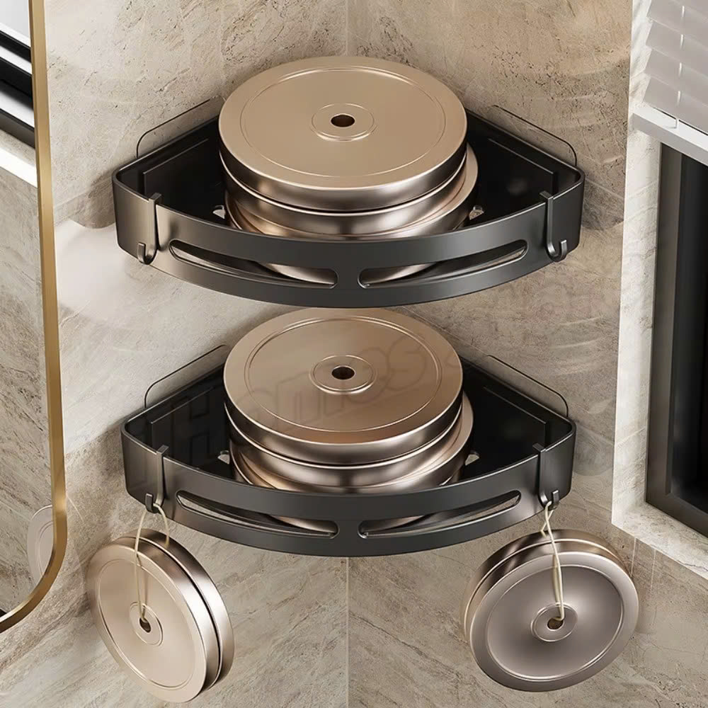 Bathroom Corner Shelf Organizer Rack Triangle Storage Rack With Hooks ...