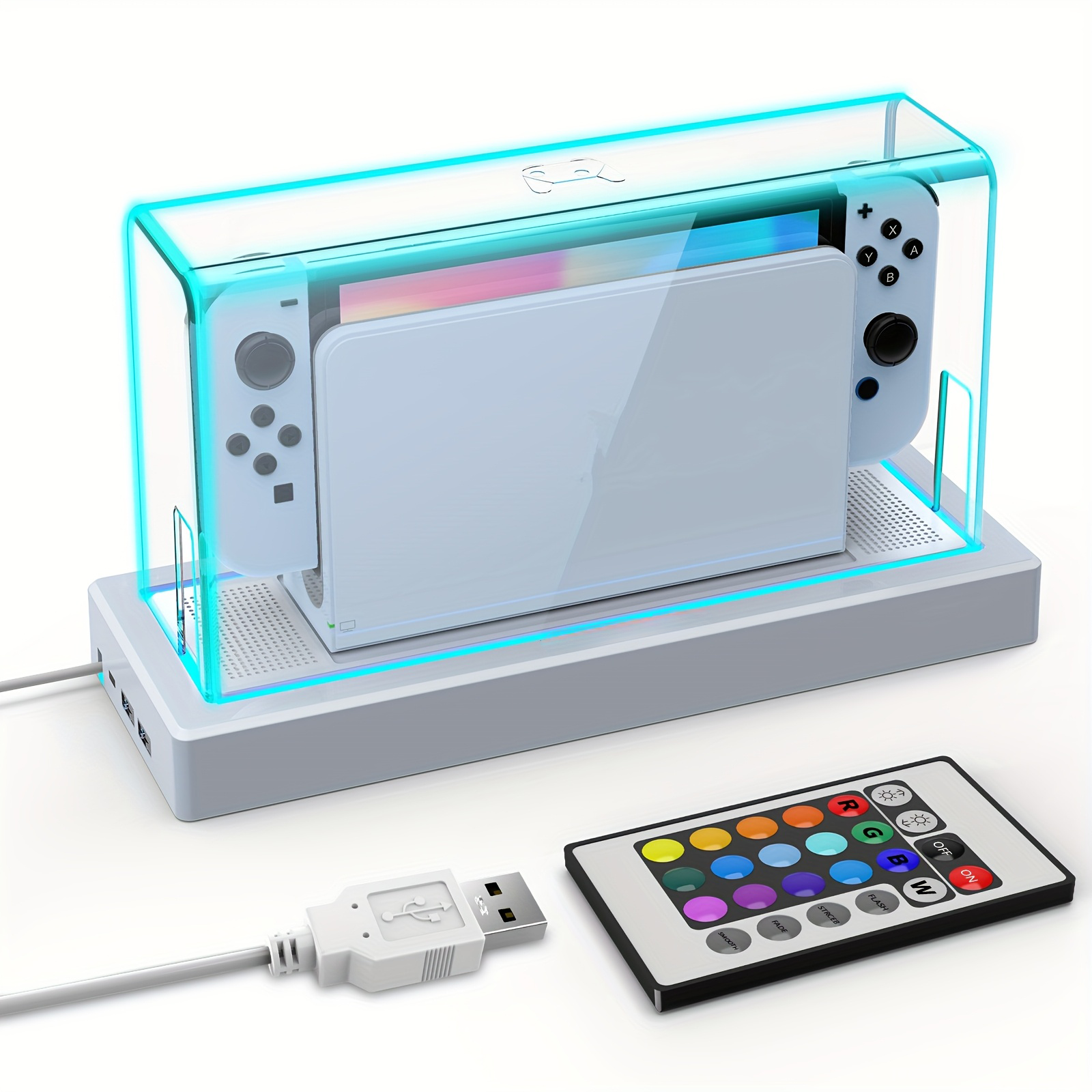 20 Colors LED Light Transparent Acrylic Case Nintendo Switch OLED Anti ...
