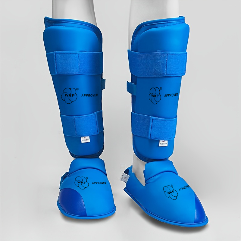 Red Blue karate shin foot guard set muay thai gear set for taekwondo ...