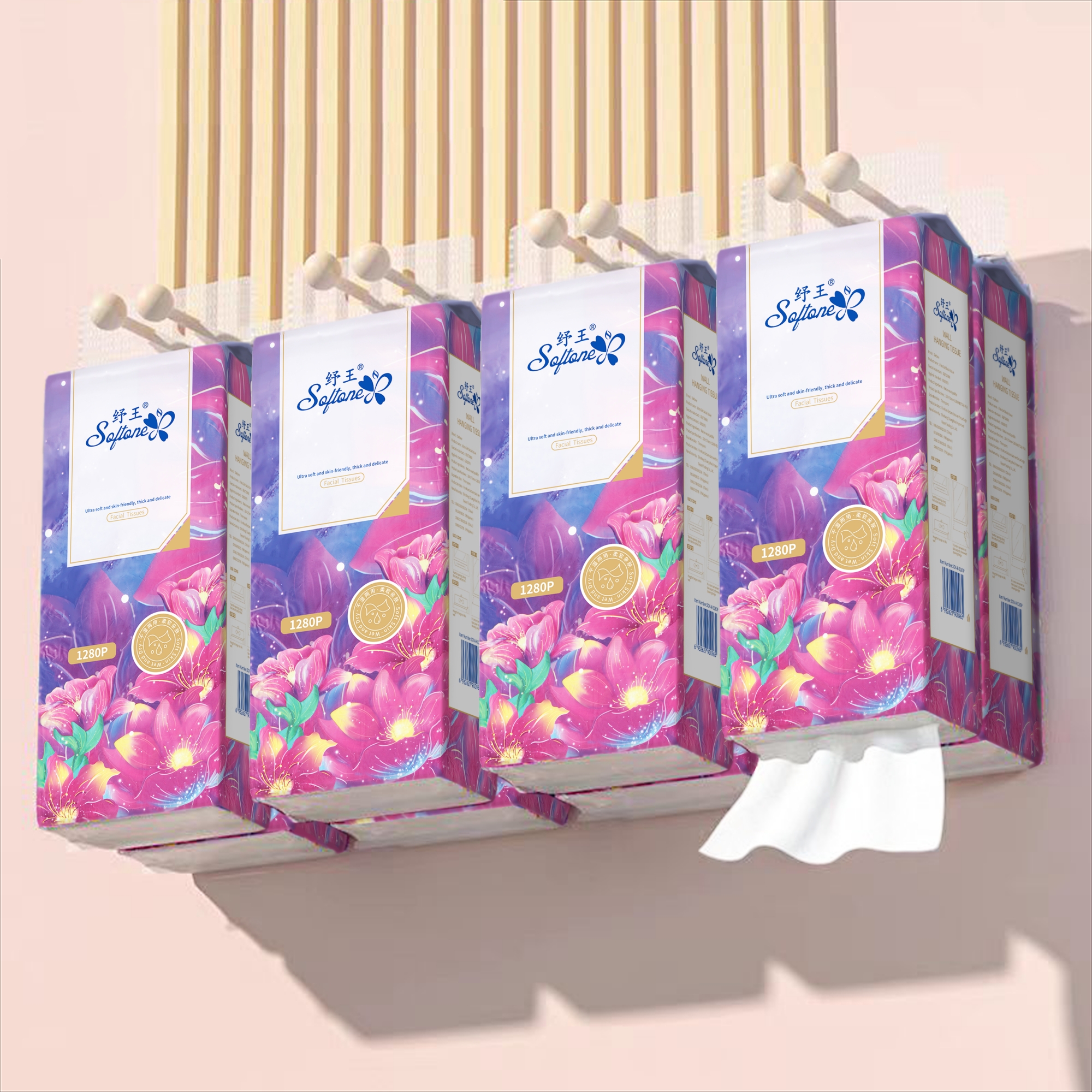 Softone Facial Tissue Bathroom Tissue Paper Wall Mounted Hanging Tissue ...