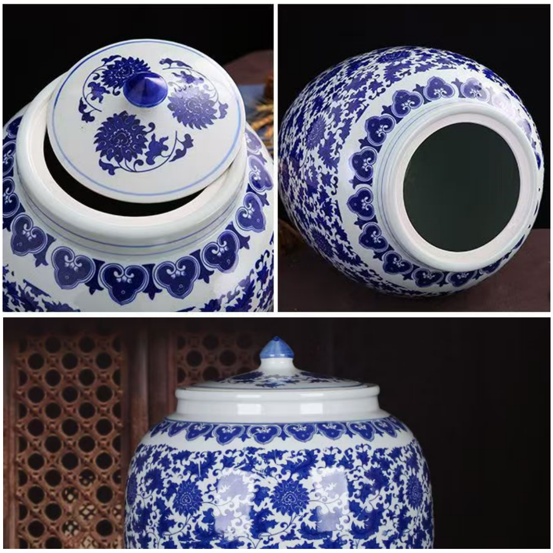 10/25/50kg ceramic rice dispenser blue and white porcelain cereal food ...
